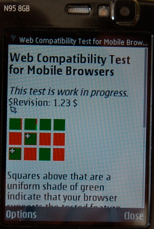 Screenshot of web compatibility test for mobile browsers in n95-s60