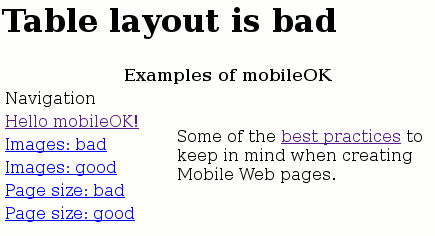Table for layout - desktop