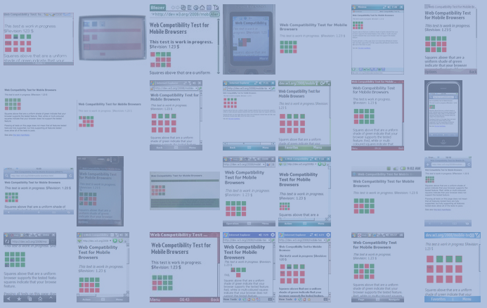 Screenshots of browsers rendering the Web Compatibility Test for Mobile Browsers