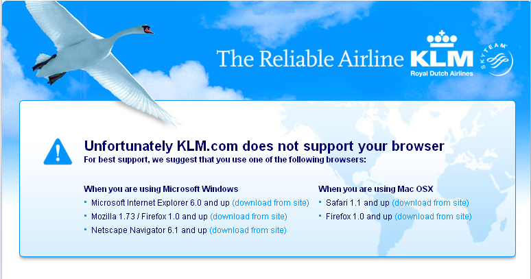 KLM refusing a browser