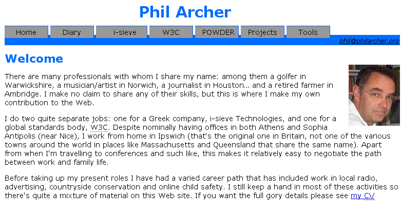 Phil Archer Homepage screenshot, desktop