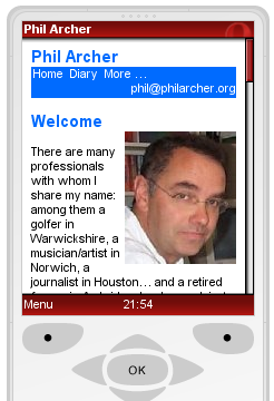 Phil Archer Homepage screenshot, mobile