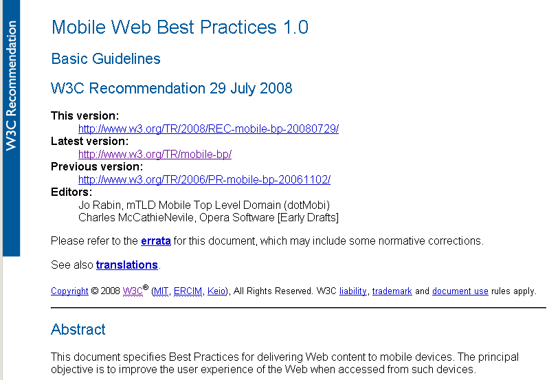screen grab of MWBP doc http://www.w3.org/TR/mobile-bp