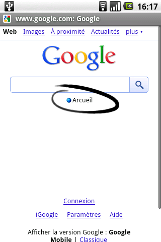 Google search on mobile displays the location