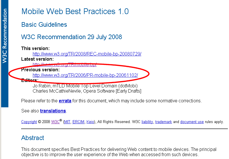 screen grab of MWBP doc http://www.w3.org/TR/mobile-bp