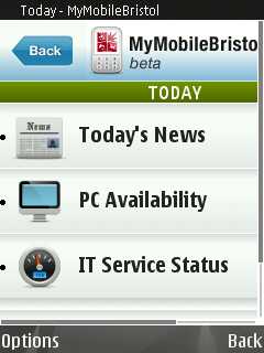 My Mobile Bristol Today page, as seen on a Nokia N95