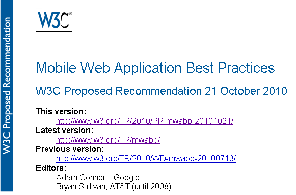 Screenshot of Mobile Web Application Best Practices PR