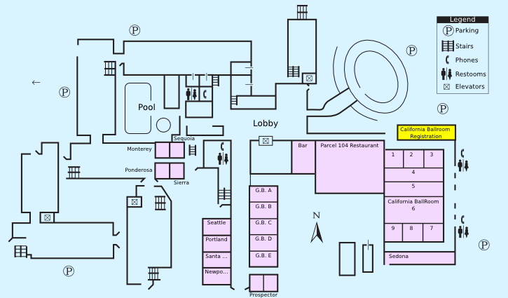 Floor plan with highlight on California Ballroom Registration Desk