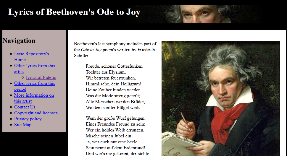 the Beethoven page used in all courses to date