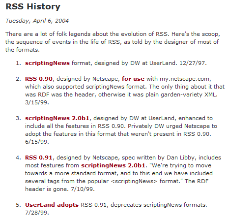history of RSS
