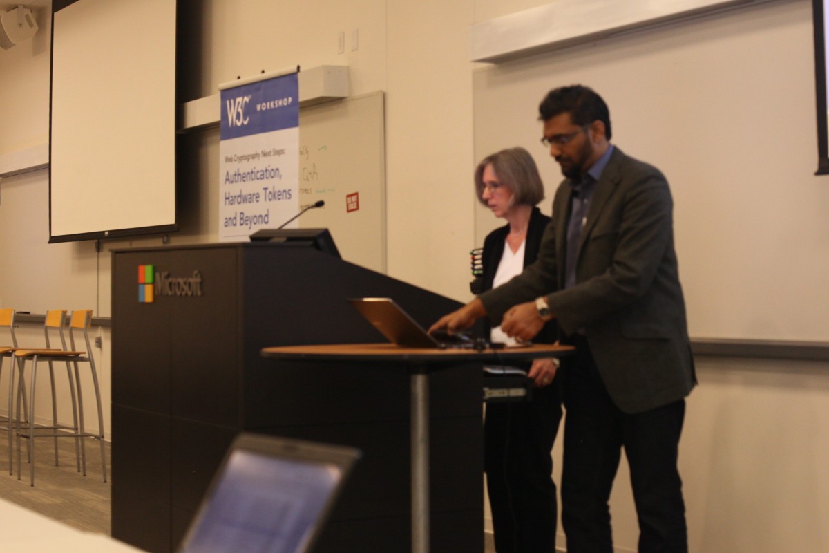 Siva Narendra (Tyfone) being introduced by Cathy Medich (Smartcard Alliance)  - Photo credit: Wendy Seltzer