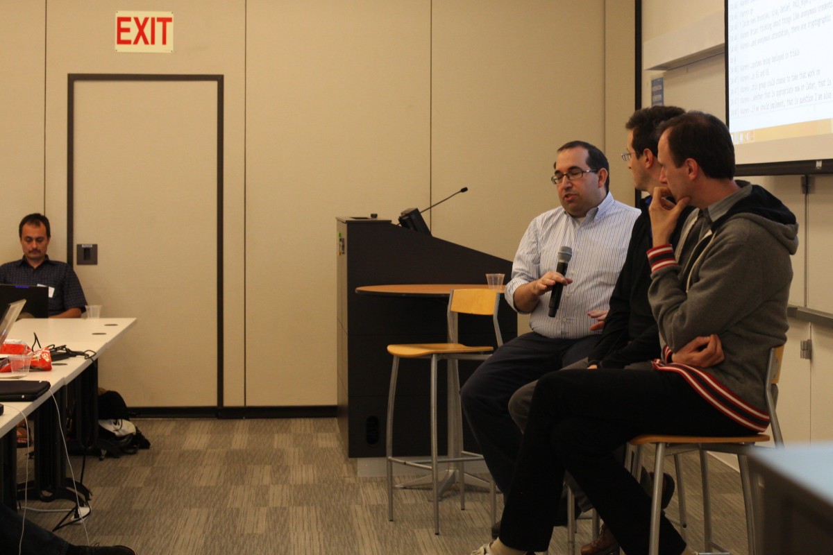 Discussion between Brian LaMacchia (Microsoft), Richard Barnes (Mozilla), and Dirk Balfanz (Google) - Photo credit: Wendy Seltzer