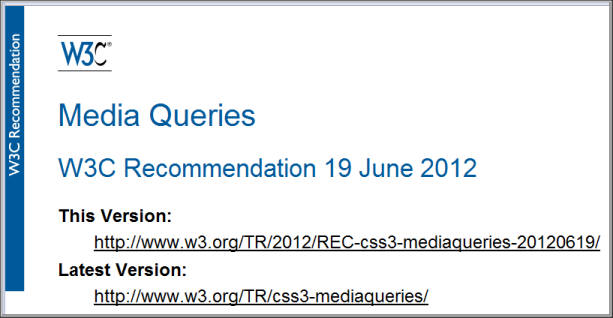 screen capture of top of W3C Recommendation
