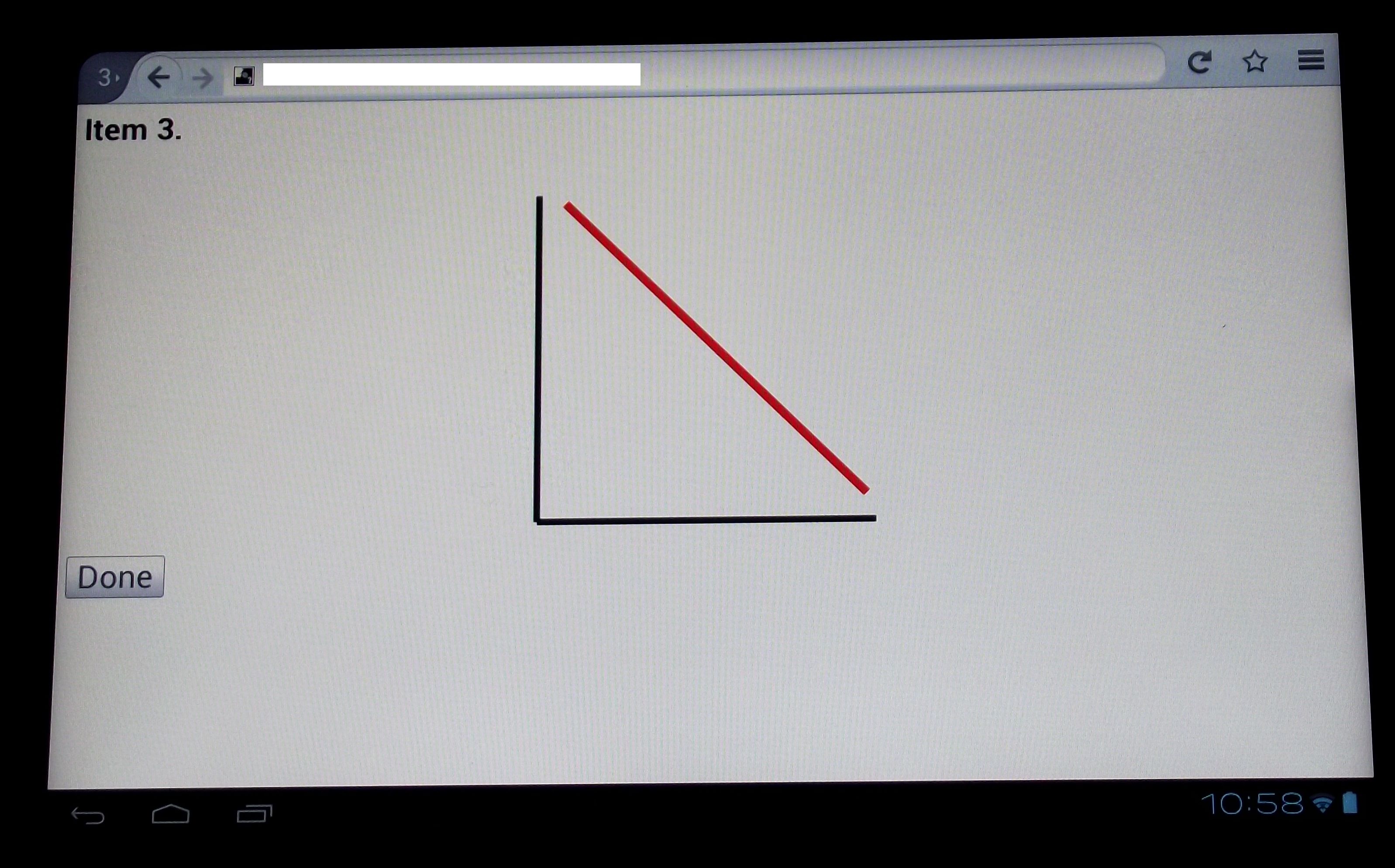 Screen shot of an Android tablet showing prototype vibrotactile (haptic) graph item, a simple line graph with a negative slope.