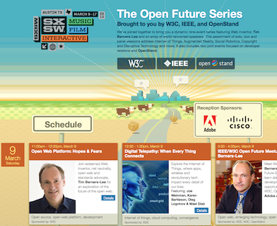 Screen shot of Open Future series home page from South-by-Southwest 2013