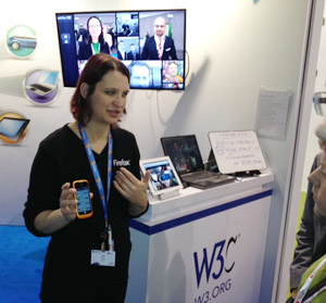 Ali Spivak (Mozilla) demonstrating FirefoxOS at the W3C booth.
