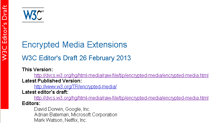 screenshot of the Encrypted Media Extensions editor's draft