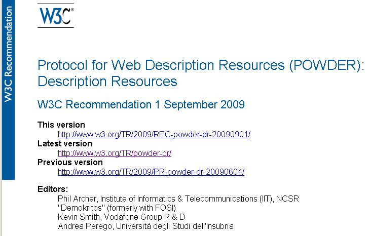 screenshot of the POWDER DR doc, Sept 2009