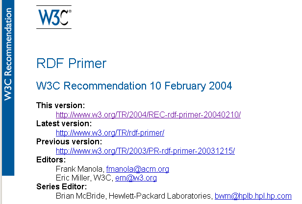 screenshot of the RDF Primer from Feb 2004