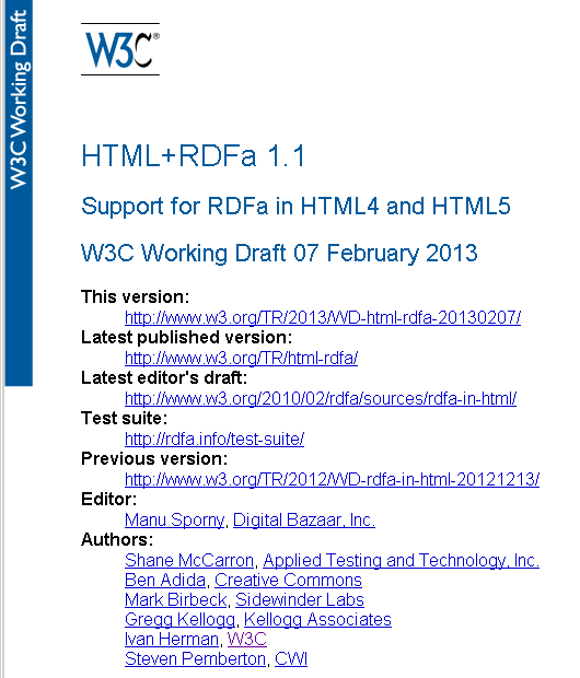 screenshot of the current RDFa Working Draft