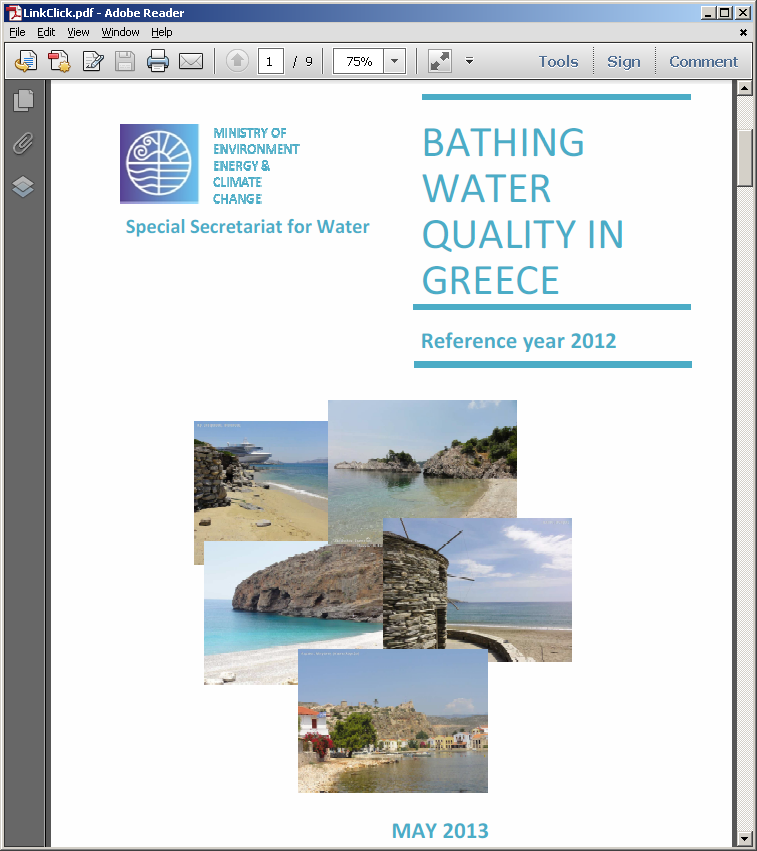 screenshot of Greek Bathing Water Quality Report, May 2013 (PDF)