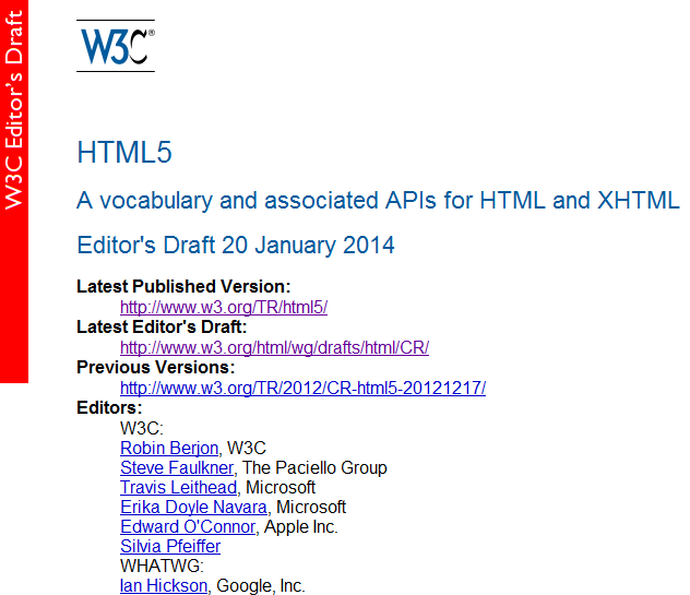 screenshot of HTML editor's draft 20 Jan 2014
