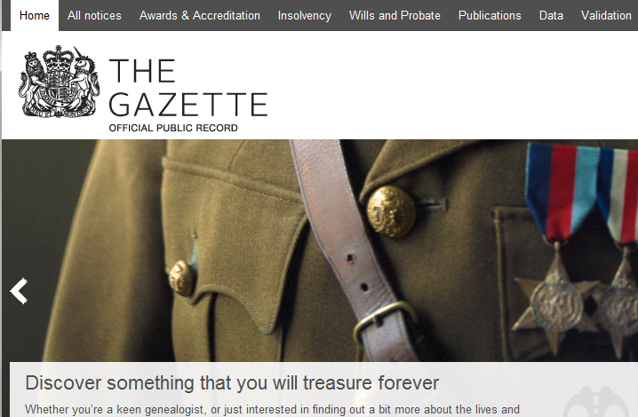 Screenshot of thegazette.co.uk