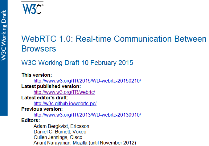 partial screenshot of the current Web RTC spec