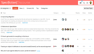 Screenshot of specifiction forum