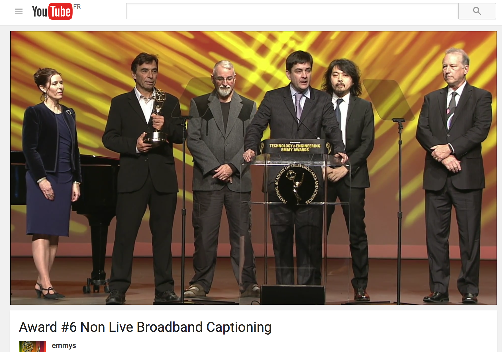 screenshot of the Emmy Award acceptance by W3C