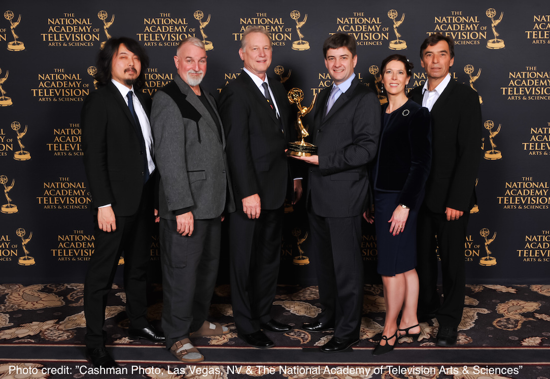 Picture of Philippe Le Hegaret, W3C and TTML WG Representatives accepting the Emmy