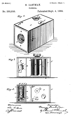 Patent illustration from the 1888 Eastman camera patent