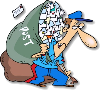 Postman struggling with bag full of mail letters