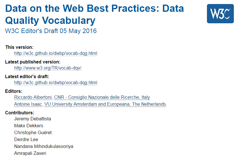 Partial screenshot of the Data Quality Vocab