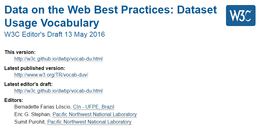 Partial screenshot of the Dataset Usage Vocab