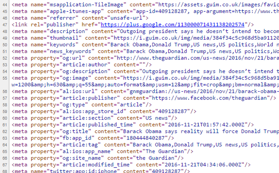 screenshot of source code of Guardian story 2016 11 21