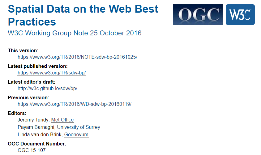 screenshot of title of Spatial Data on the Web Best practices