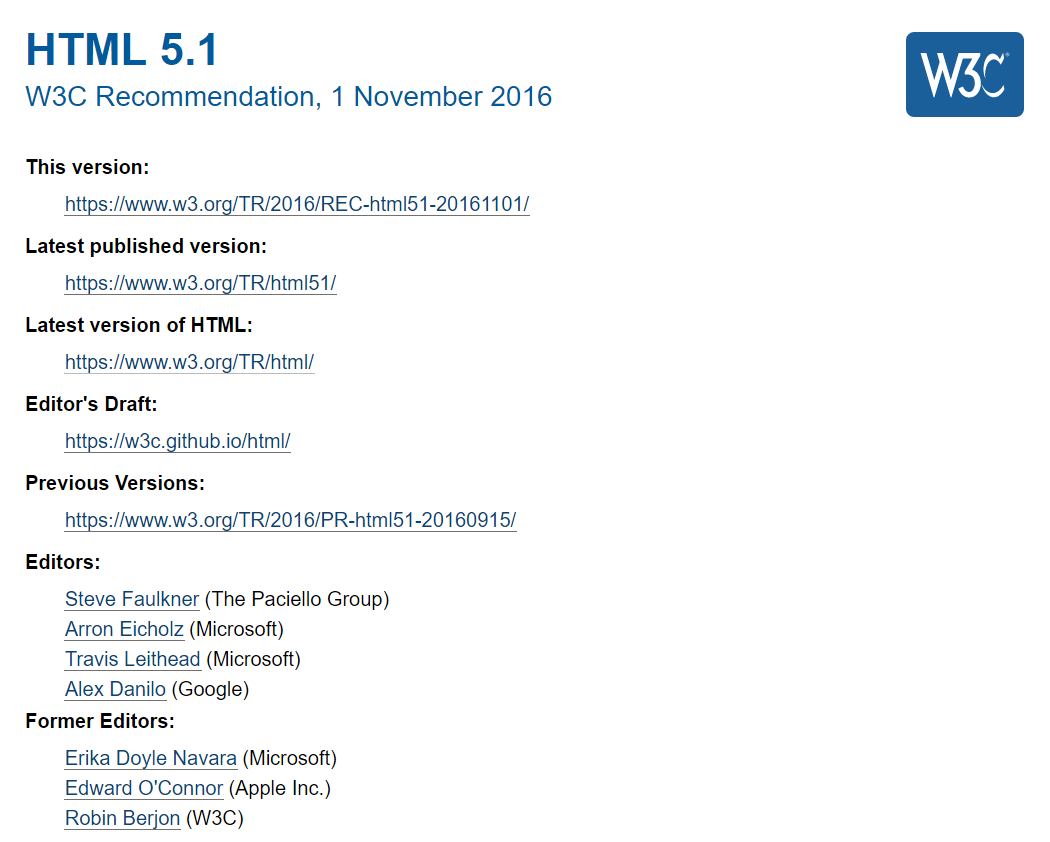 Screenshot of the HTML 5.1 spec