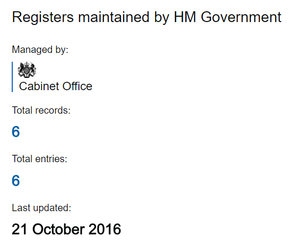screenshot of UK Gov Register of registers
