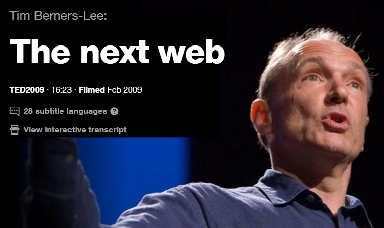 Screen grab of Tim Berners-Lee in his 2009 TED Talk