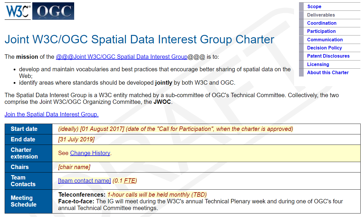 Partial screenshot of the draft charter for the future Joint W3C/OGC Organising Committee