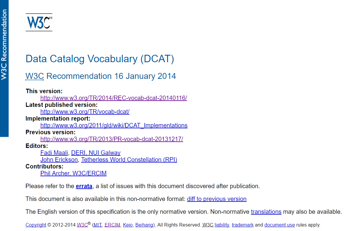Partial screenshot of DCAT spec