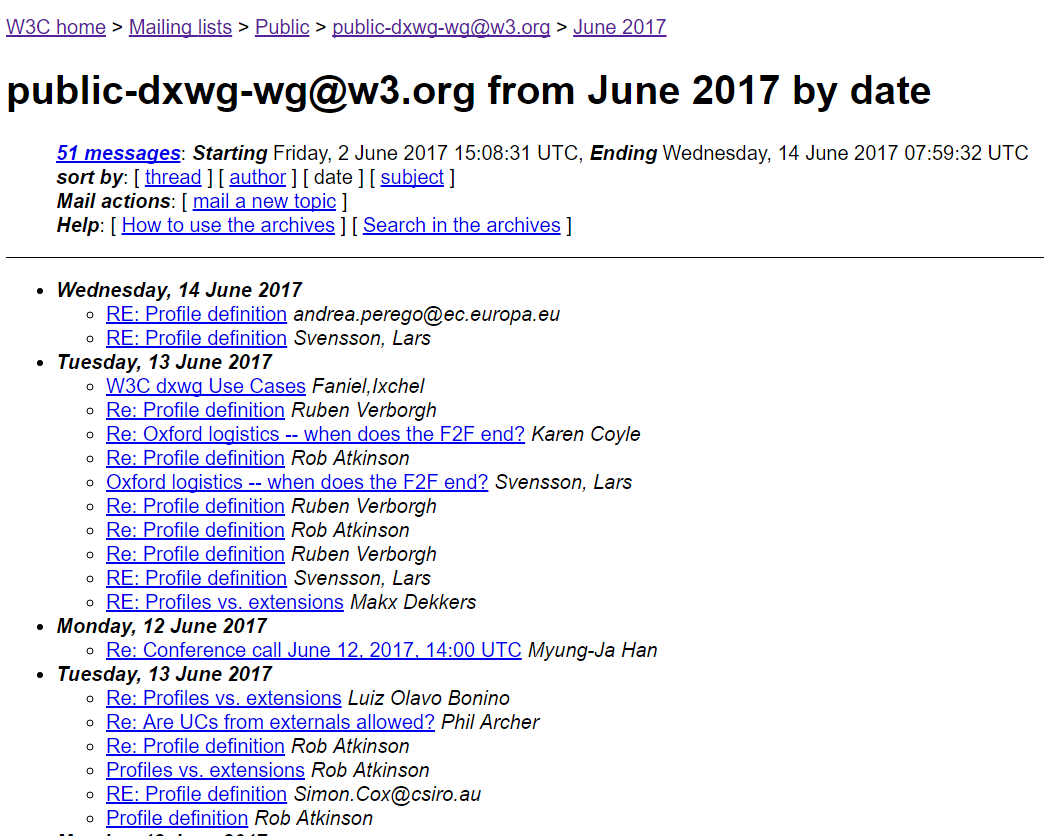 partial screenshot of June mailing list archive showing lots of activity