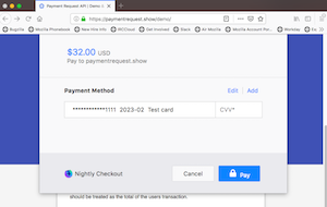 snapshot of Web Payments demo on screen