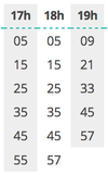 Timetable of the bus departing from congress center between 6pm and 8pm