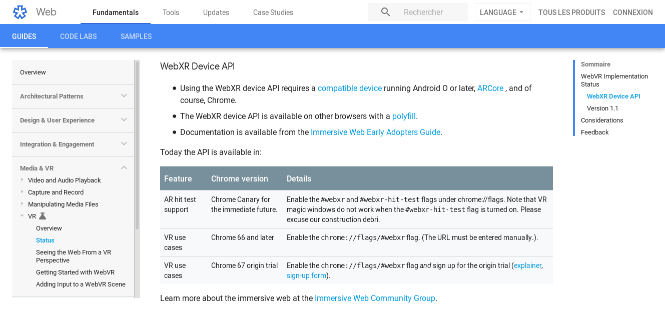 WebXR dans Chrome