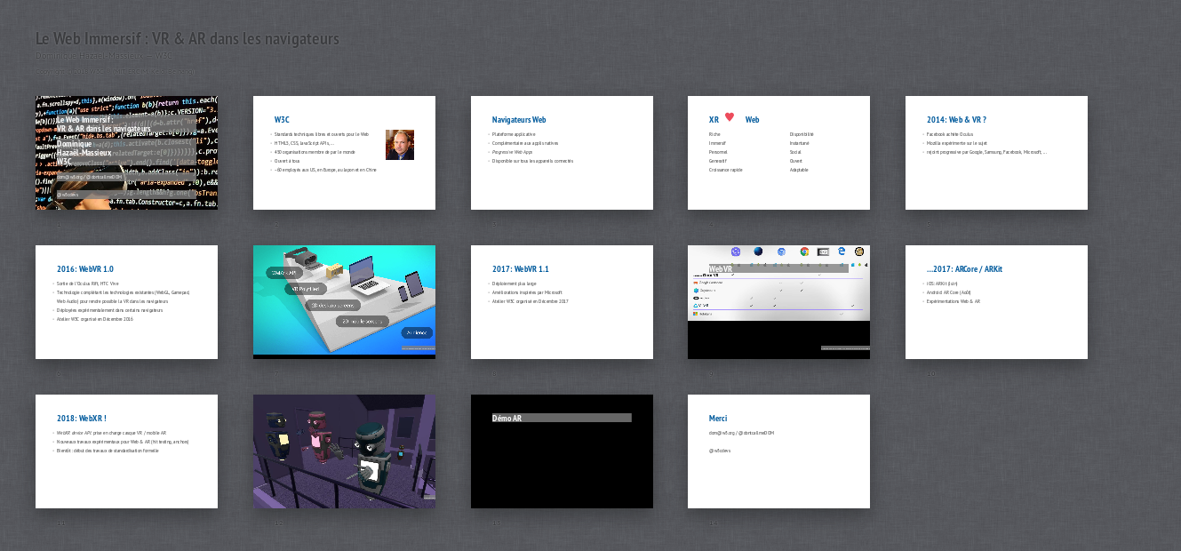 Vue d'ensemble de ma présentation au meetup de l'an dernier