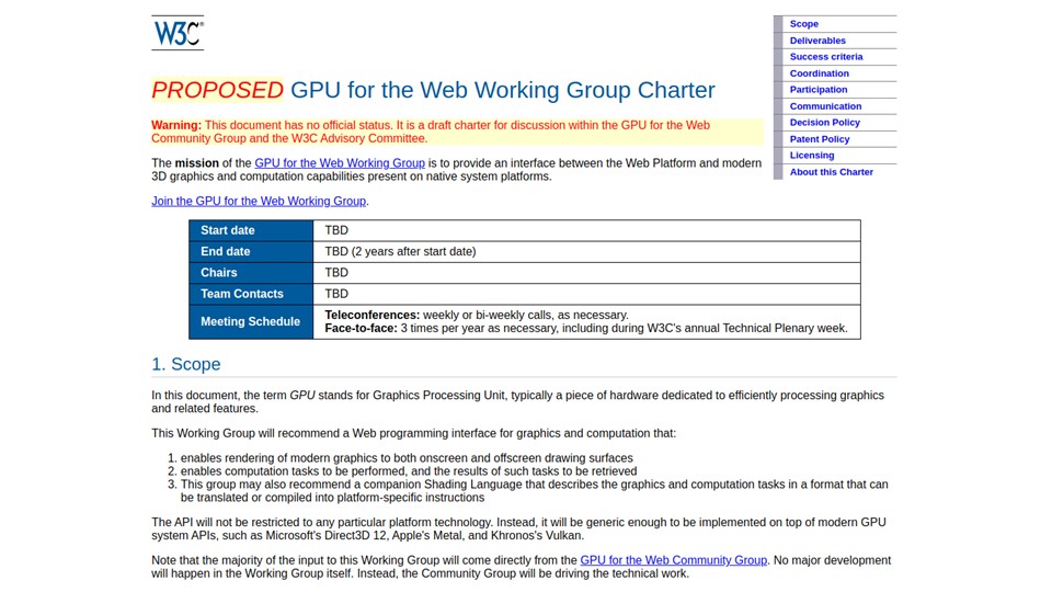 PROPOSED GPU for the Web Working Group Charter screenshot, (URL in slide text)