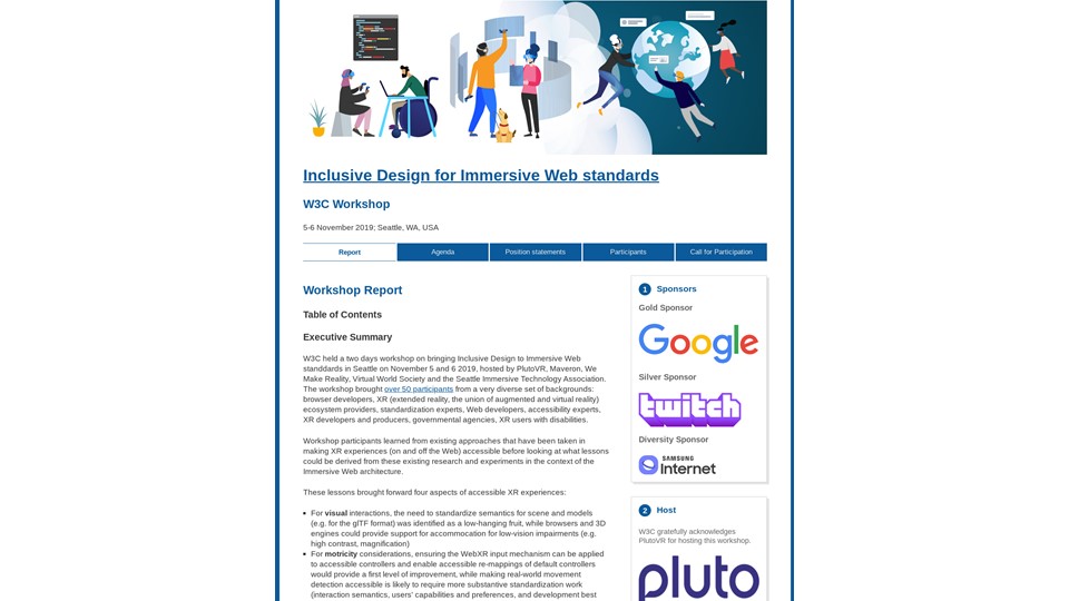 Inclusive Design for Immersive Web Standards report screenshot (URL in slide text)