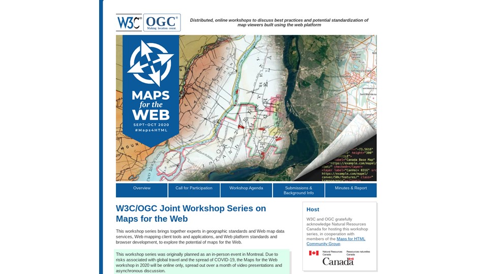 W3C/OGC Joint Workshop Series on Maps for the Web screenshot, (URL in slide text)